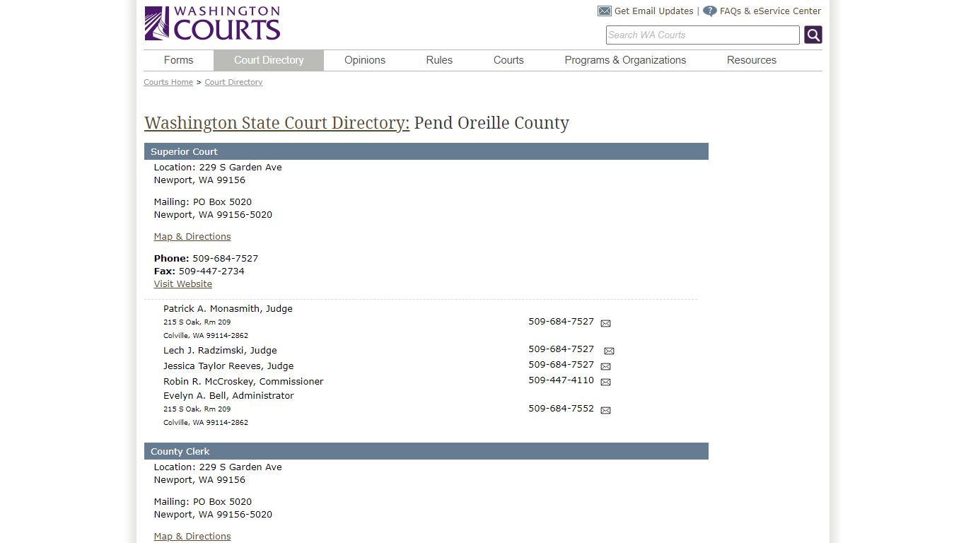 Washington State Courts - Court Directory